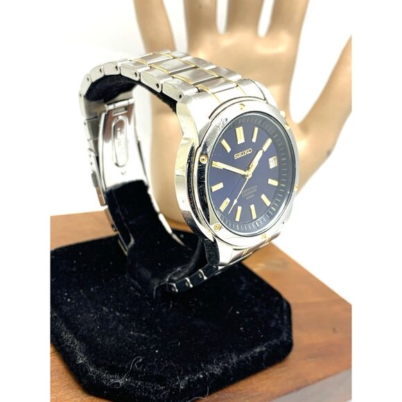 Seiko Men's Watch SNQ010 Quartz Blue Dial Perpetual Calendar Two Tone Steel 39mm - Picture 2 of 15